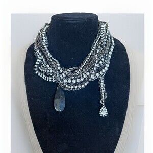 Erickson Beamon Signed Crystal Rhinestone Gunmetal Multi Chain Collar Necklace